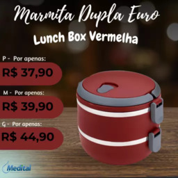 Marmita Dupla Euro - Lunch Box Vermelha - Tamanho M